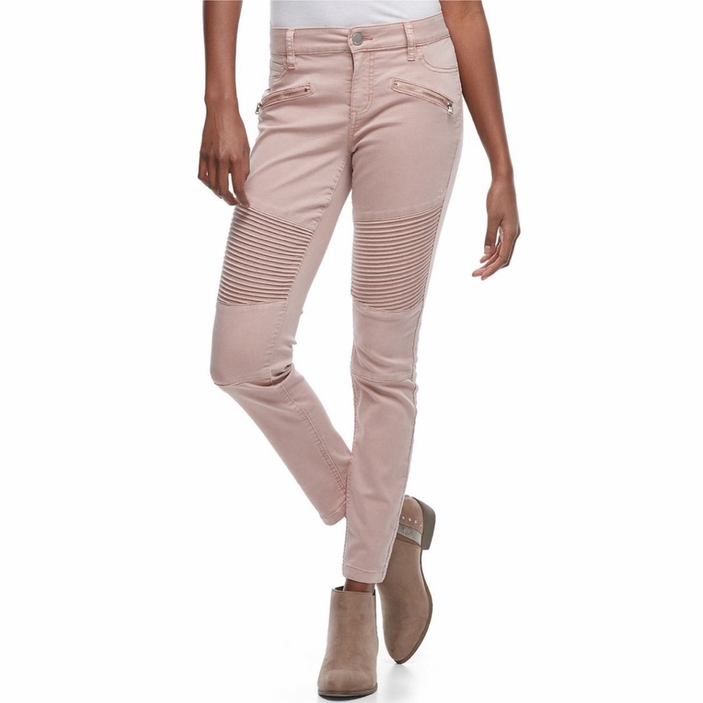 Tinseltown Ribbed Moto Pants Jeans Stretchy Dark Blush Pink Juniors Size 7‎